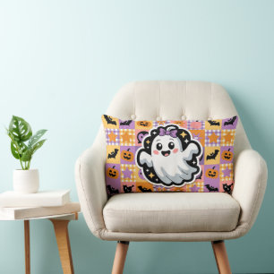 Kawaii Ghost Patchwork Sticker Throw Pillow