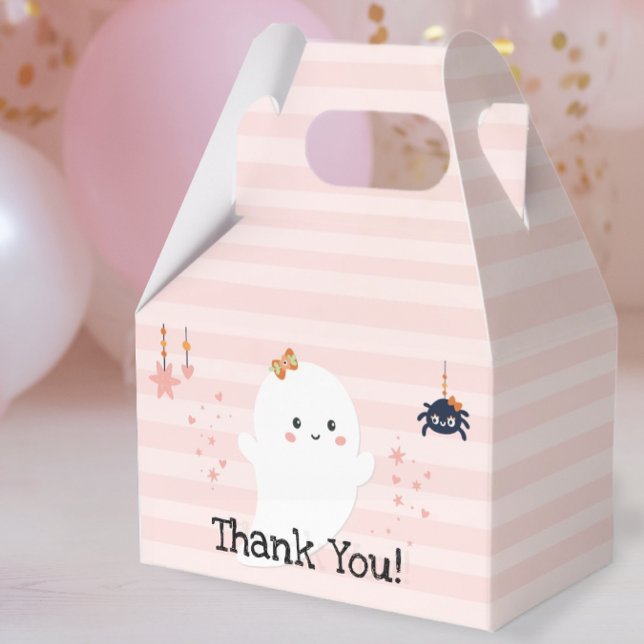 Kawaii Ghost Pink Halloween Thank You Favor Box (Halloween BooDay Thank You Party Favor Box)