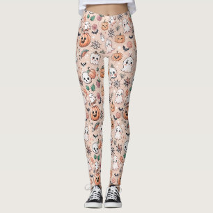 Kawaii Ghost Pumpkin Halloween Orange Pattern Leggings