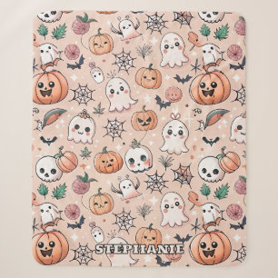 Kawaii Ghost Pumpkin Halloween Orange Pattern Sherpa Blanket