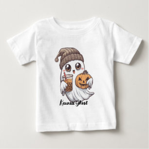 Kawaii Ghost T-Shirt -Cozy Hat, Boba Tea & Pumpkin