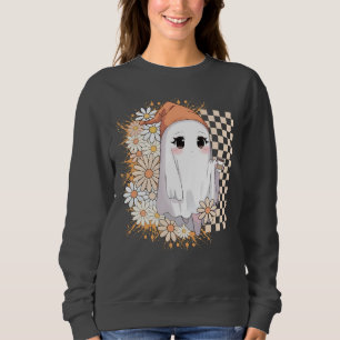 Kawaii Ghost with Coffee and Daisies - Cute Cozy Sweatshirt