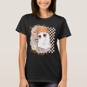 Kawaii Ghost with Coffee and Daisies - Cute Cozy T-Shirt