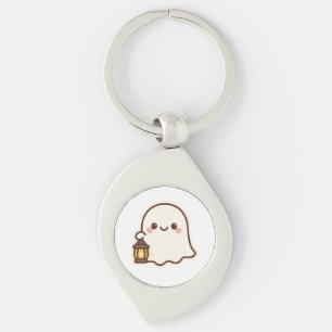 Kawaii Ghost with Lantern – Cute Spirit Design Keychain