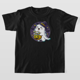 Kawaii Ghost with Witch Hat BLACK ONLY T-Shirt
