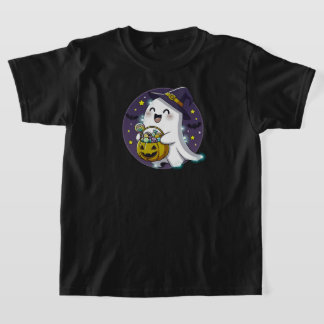 Kawaii Ghost with Witch Hat | BLACK ONLY T-Shirt