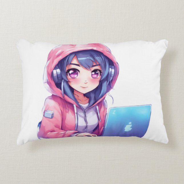 Kawaii Girl Accent Pillow (Front)