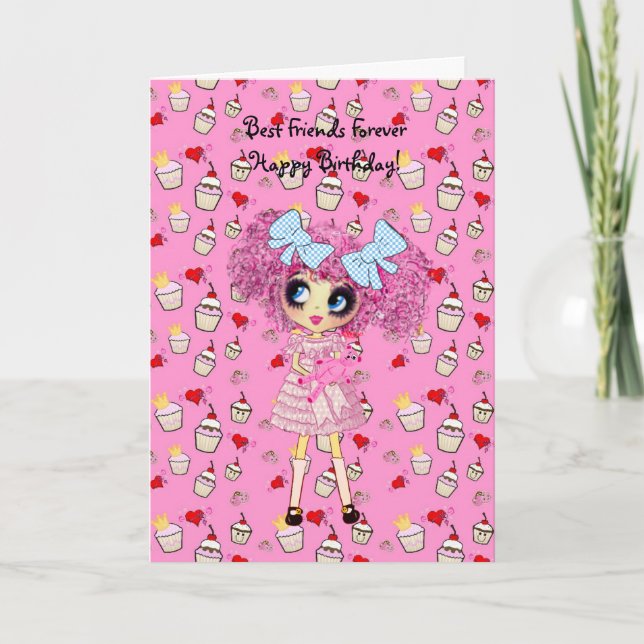 Kawaii girl birthday - personalized card (Front)