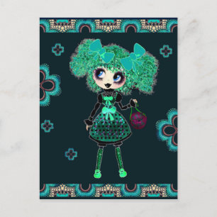 Kawaii girl birthday - personalized postcard