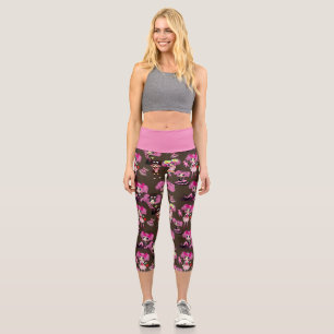 Kawaii Girl Chibi Doodles Pink High Waist Yoga Capri Leggings