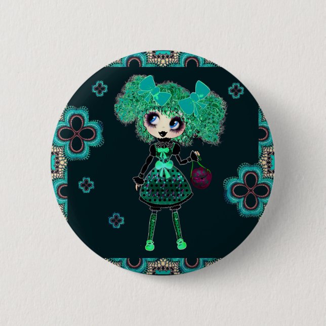 Kawaii Girl PinkyP emerald Gothloli 2 Inch Round Button (Front)