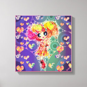 Kawaii Girl PinkyP wallart Harajuku Rainbow Art Canvas Print