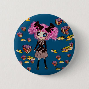 Kawaii Girl Student Gifts with PinkyP 2 Inch Round Button