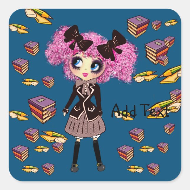 Kawaii Girl Student Gifts with PinkyP Square Sticker (Front)