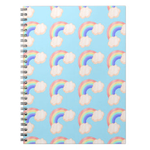 Kawaii Glossy Colourful Rainbows Blue Pattern Cute Notebook