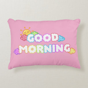 Kawaii Good Morning Sun & Rainbow Clouds Accent Pillow