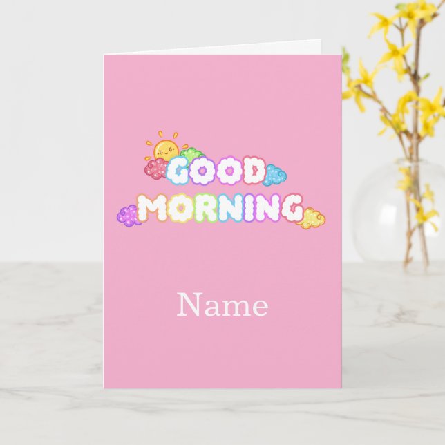 Kawaii Good Morning Sun & Rainbow Clouds Card (Yellow Flower)