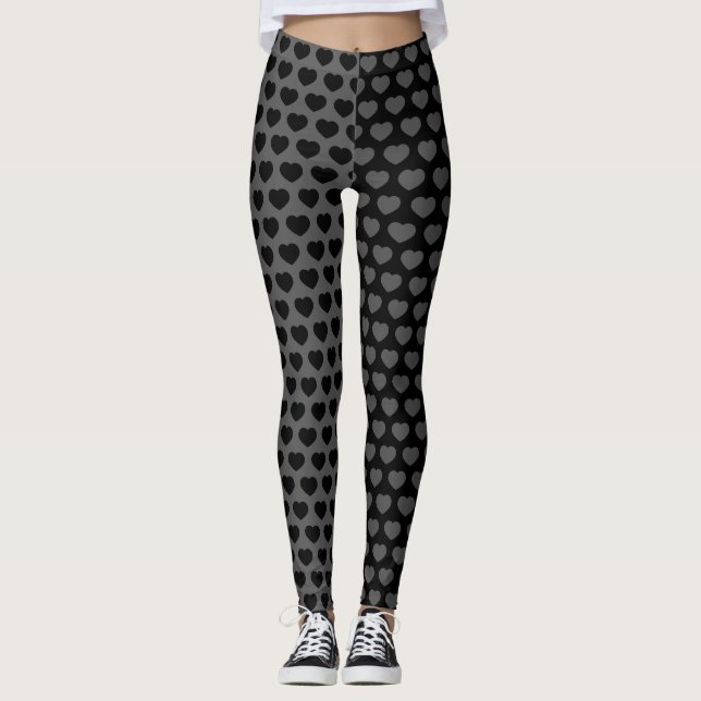 Kawaii Goth Black Hearts Duotone Pattern Leggings (Front)