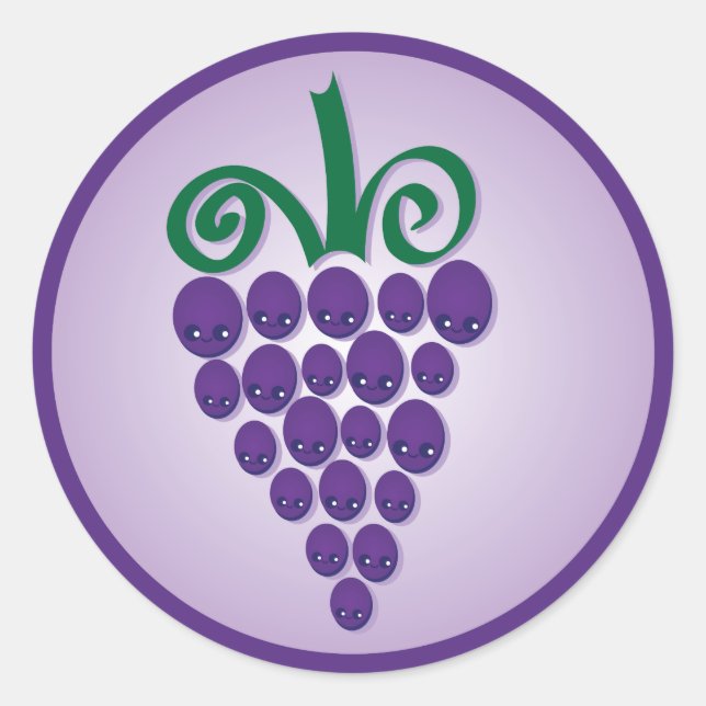 Kawaii Grapes Classic Round Sticker (Front)