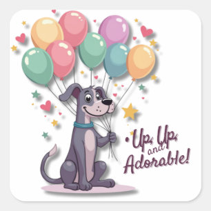 Kawaii Great Dane Pup with Balloons Square Sticker