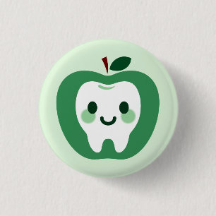 Kawaii Green Apple Tooth Character 1 Inch Round Button