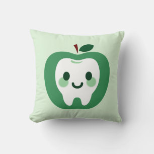 Kawaii Green Apple Tooth Character Throw Pillow