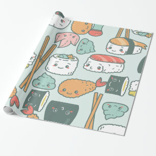 kawaii green sushi tempura cute  wrapping paper