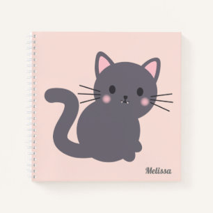 Kawaii Grey Cat Pink Personalized Notebook