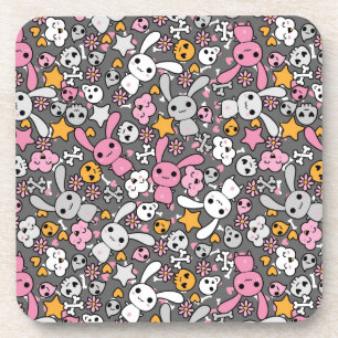 kawaii grey pattern coaster
