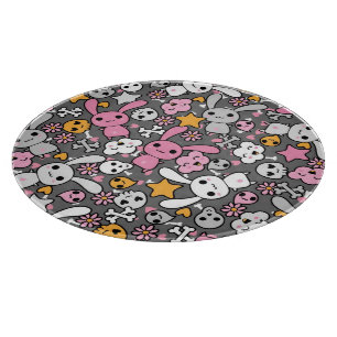 kawaii grey pattern cutting board