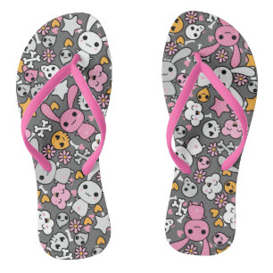 kawaii grey pattern flip flops