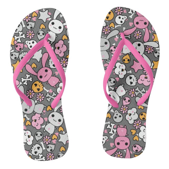 kawaii grey pattern flip flops (Footbed)