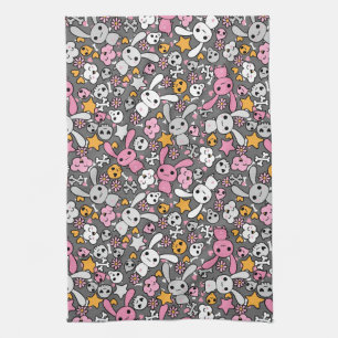 kawaii grey pattern kitchen towel