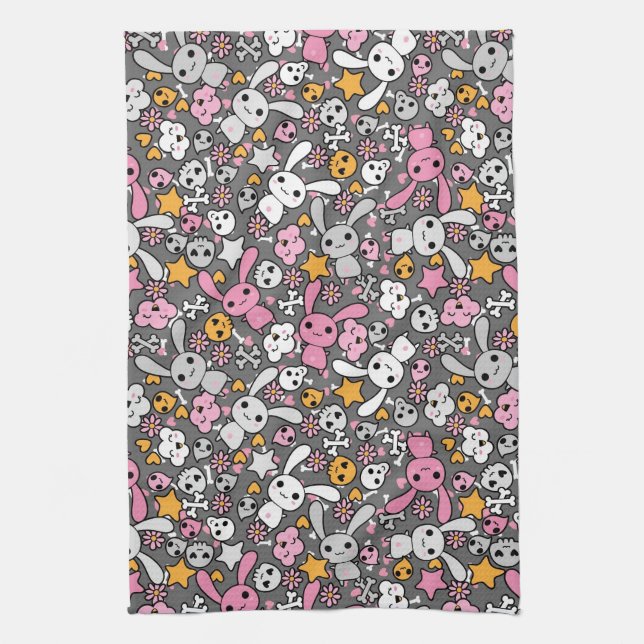 kawaii grey pattern kitchen towel (Vertical)