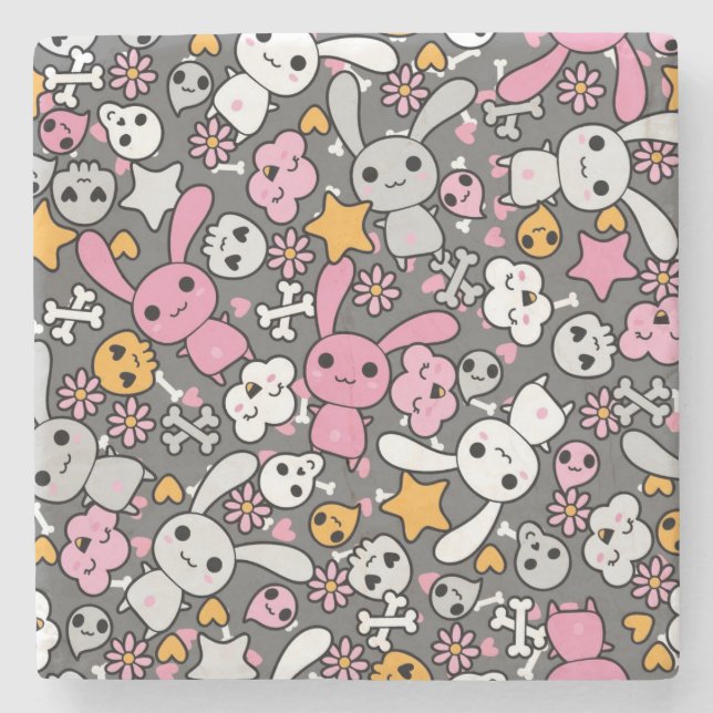 kawaii grey pattern stone coaster (Front)