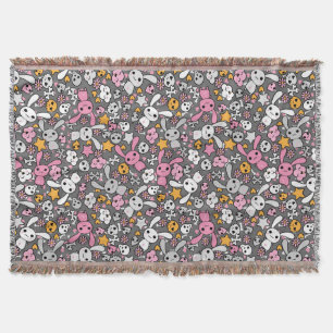 kawaii grey pattern throw blanket
