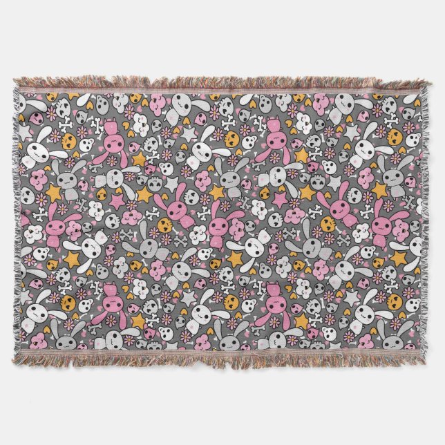 kawaii grey pattern throw blanket (Front)