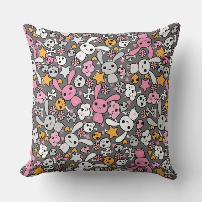 kawaii grey pattern throw pillow (Front)