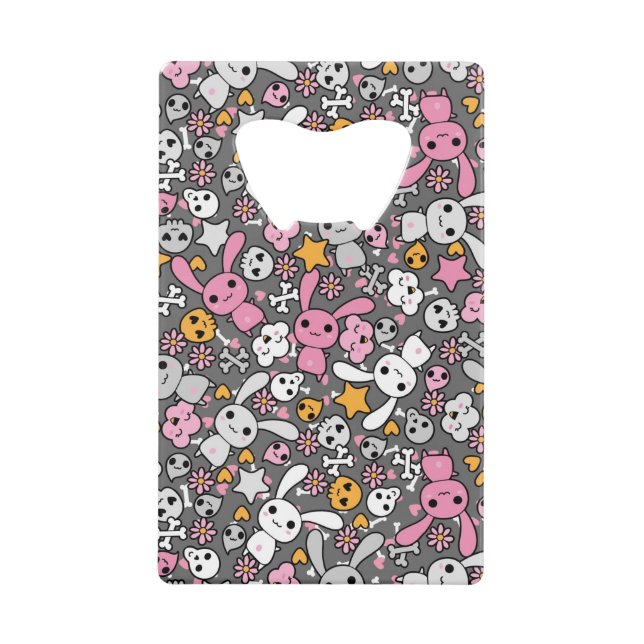 kawaii grey pattern wallet bottle opener (Front)