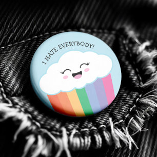 Kawaii Grmpy Cloud and Rainbows 2 Inch Round Button