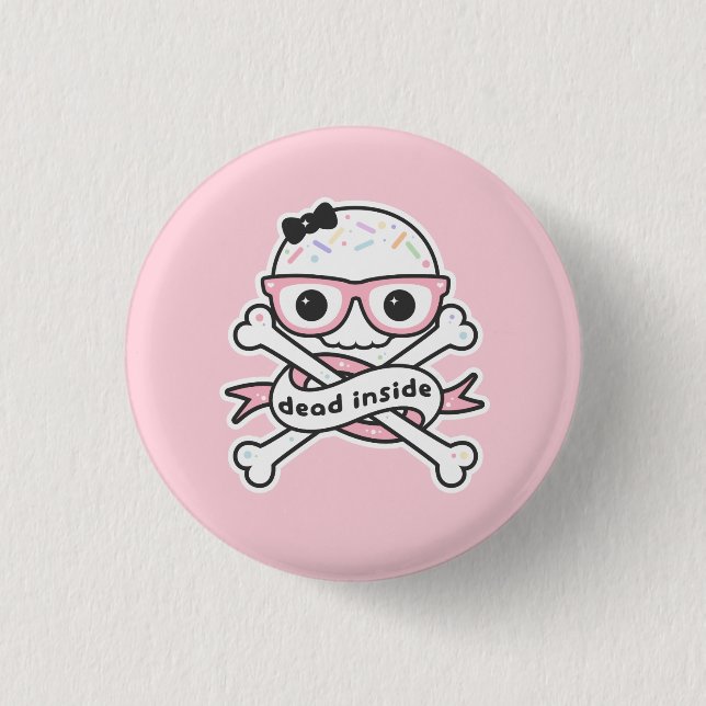 Kawaii Grunge Dead Inside Skull 1 Inch Round Button (Front)