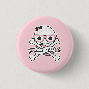 Kawaii Grunge Dead Inside Skull 1 Inch Round Button