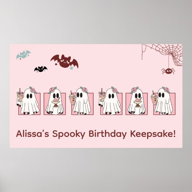 Kawaii Halloween Birthday Poster – Pink Ghosts  (Front)