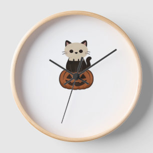 Kawaii Halloween Cat and pumpkin Classic T-Shirt Clock