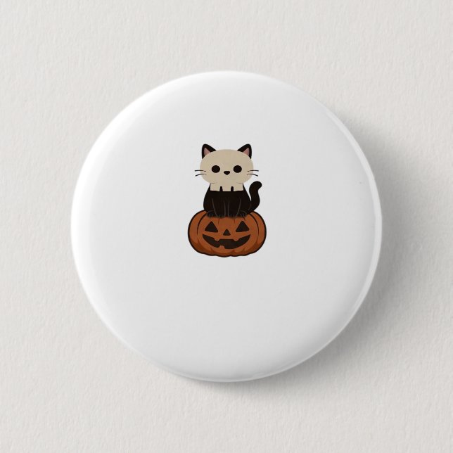 Kawaii Halloween Cat and pumpkin Oversized T-Shirt 2 Inch Round Button (Front)