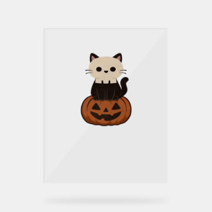 Kawaii Halloween Cat and pumpkin Oversized T-Shirt Acrylic Sign