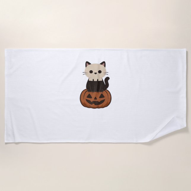 Kawaii Halloween Cat and pumpkin Oversized T-Shirt Beach Towel (Front)