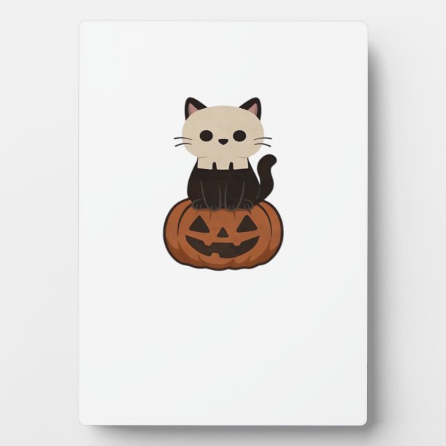 Kawaii Halloween Cat and pumpkin Oversized T-Shirt Plaque (Front)