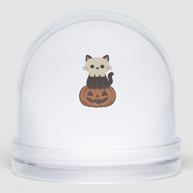 Kawaii Halloween Cat and pumpkin Oversized T-Shirt Snowglobe (Front)