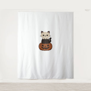 Kawaii Halloween Cat and pumpkin Oversized T-Shirt Tapestry